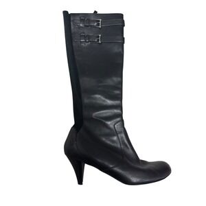 Cole Haan Air Jalisa Tall Boot Black Leather Buckle Knee High 3" Heel Size 9.5